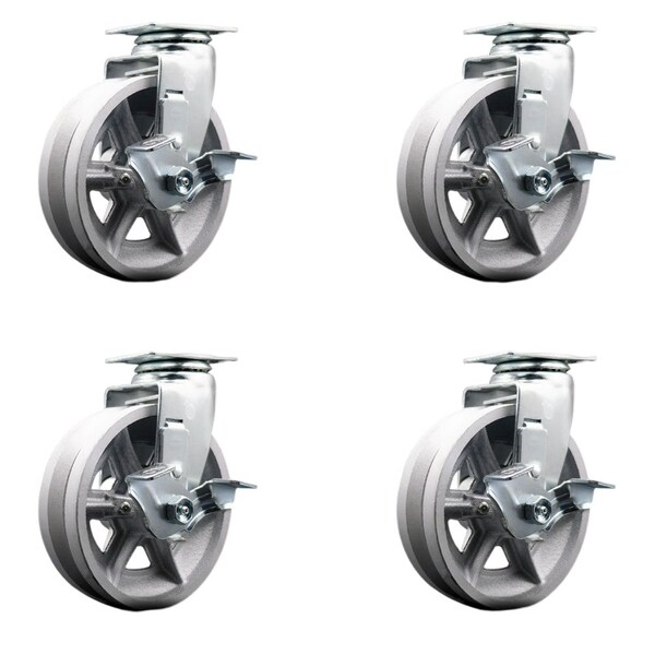 Service Caster 6'' V-Groove Semi Steel Swivel Caster Set with Bronze Bearings and Brakes, 4PK SCC-20S620-VGBZ-TLB-4 - main